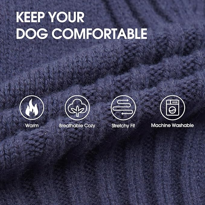 IECOii Great Dane Sweater,5XL Extra Large Sweater for Giant Breed Dogs in Winter,Turtleneck Cold Weather Knit Clothes,Machine Washable,Elastic Pullover for Saint Bernard,Mastiff (Blue,XXXXXL)