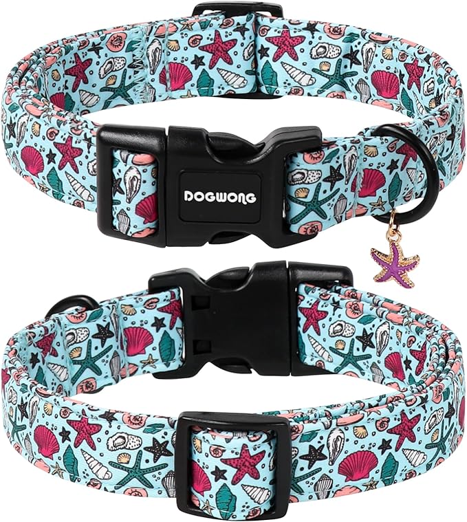 DOGWONG Blue Summer Dog Collar, Blue Beach Dog Collars, Adjustable Cute Boy Pet Collars Girl Design Dog Collar for Small Medium Large Dogs