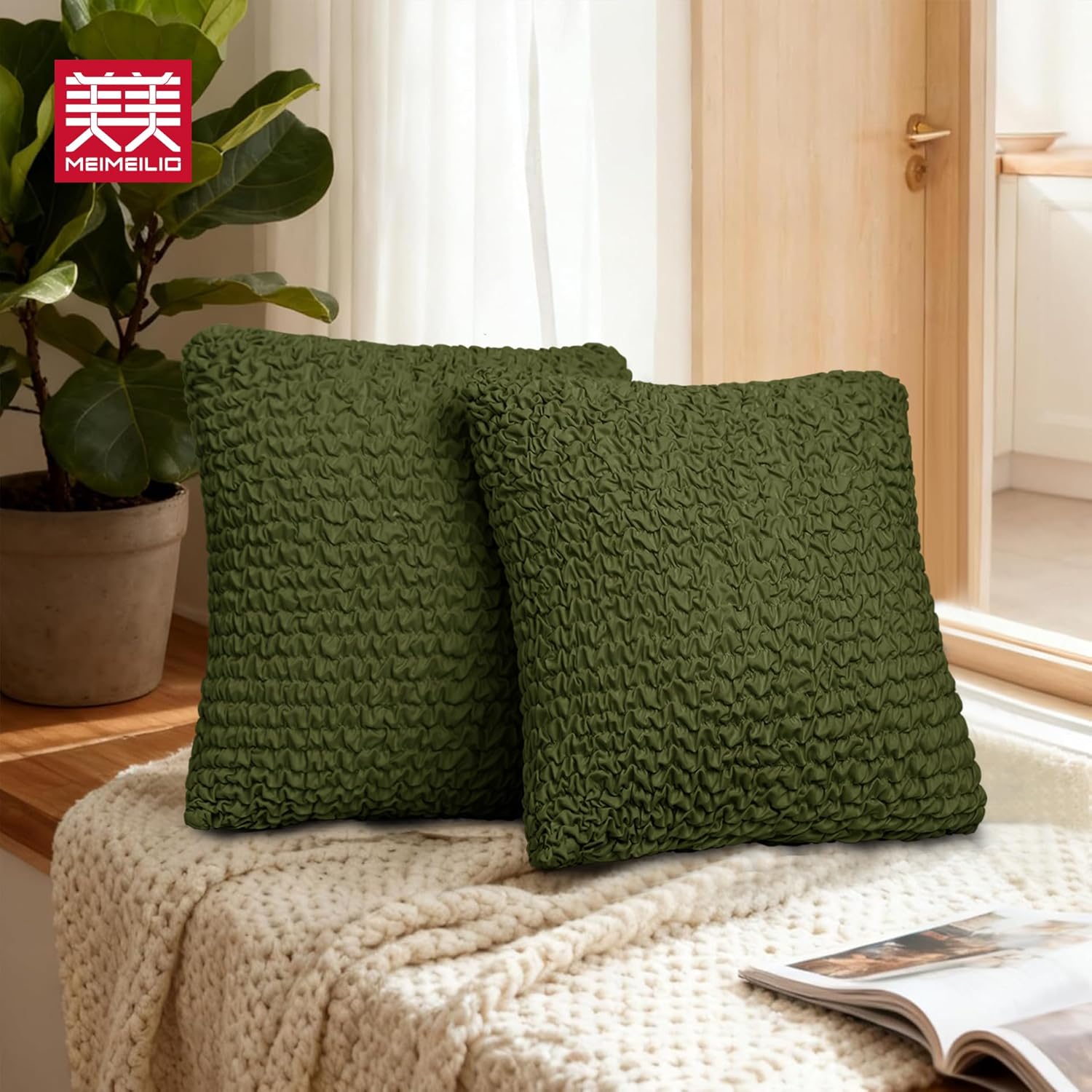 Decorative Throw Pillow Cover Elastic Couch Pillow Covers 18 x 18 & 20 x 20 Inch with Invisible Zipper Cushion Case for Bed Couch Sofa Living Room Home Decor (Pack of 1, Olive)