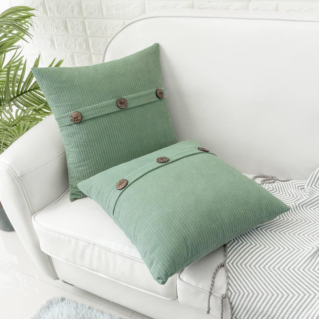 HWY 50 Sage Green Chenille Throw Pillow Covers 20x20 Inch with Triple Buttons, Soft Spring Farmhouse Accent Decorative Cushion Cases for Couch Sofa Bed Living Room Pack of 2