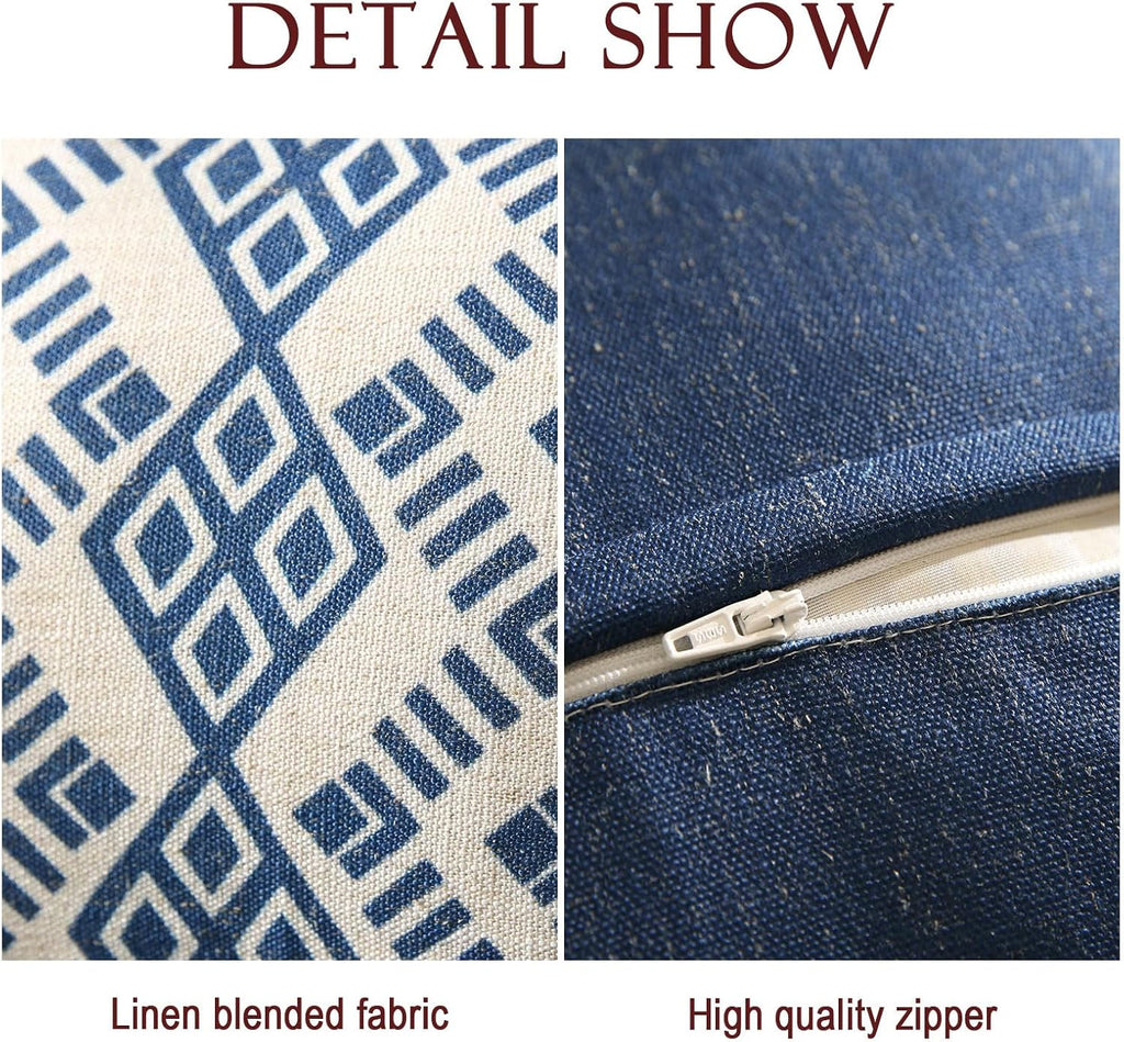 Chinoiserie Throw Pillow Covers,Classic Chinoiserie Blue and White with Striped Pattern Linen Pillowcases,Decorative Lumbar Cushion Covers for Couch Bed Car,12x20 Inches