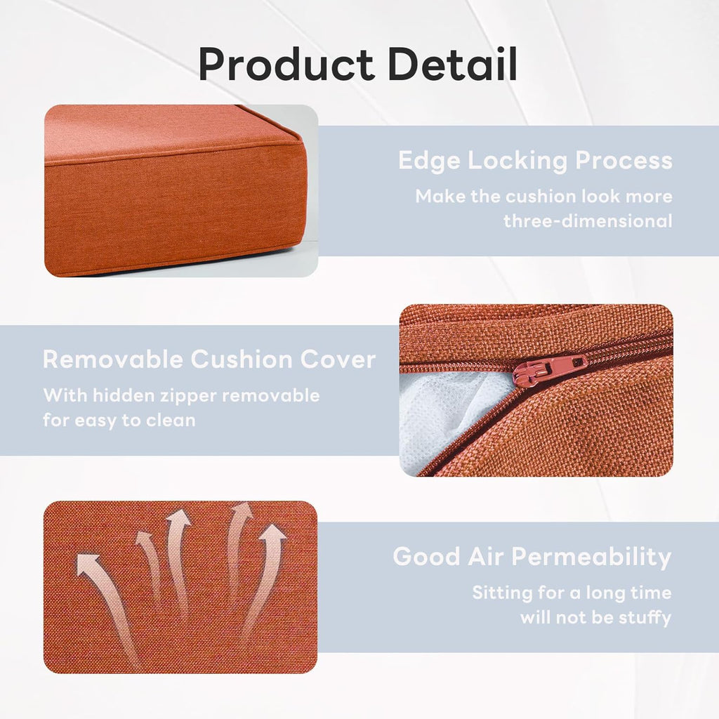 6" Thicker Outdoor Chair Cushion 10 Sets - 24" *24" *6" Waterproof Patio Furniture Cushions with Removable Cover, 28D High Density Sponge Filling Thicken Outdoor Patio Cushions - Orange