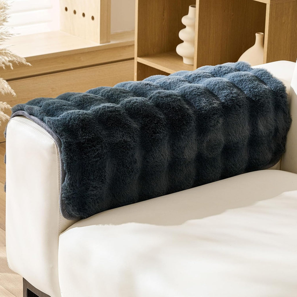 Faux Fur Armrest Cover Backrest Cover Fuzzy Plush Thick Bubble Sofa Cover Luxury Soft Cozy Couch Cover Anti-Slip Sofa Slipcover Washable Furniture Protector (Dark Grey,28"x28")