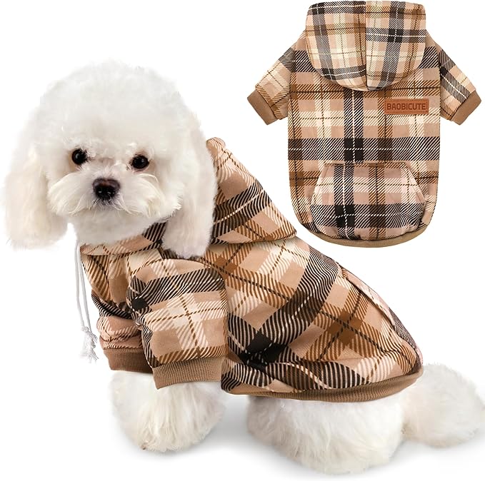 Dog Basic Hoodie Ultra-Soft Plaid Dog Clothes Cold Weather Sweaters for Medium Large Dogs Breathable Cozy Fabric Pet Coat Warm Stylish Sweatshirt with Leash Hole Pocket Dogs Jacket for Cats Boys Girls