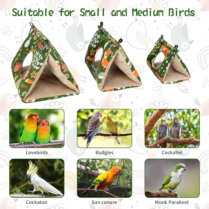 Rypet Winter Warm Bird Nest House - Hanging Hammock Velvet Shed Hut Cage Plush Fluffy Birds Hideaway Sleeping Bed Fuzzy for African Grey Cockatoo and Other Amazon Parrot Large（Green）