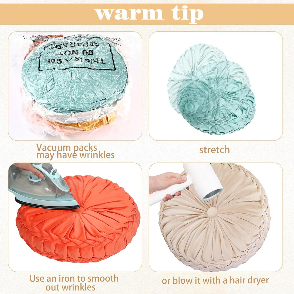 Yerliker 6 Pcs Floor Pillow Cushions 15inch Round Velvet Throw Pillows Colorful Flexible Cushions Alternative Pillows for Couch Chair Living Room Bedroom Home Office Decor(Saffron Yellow Color)