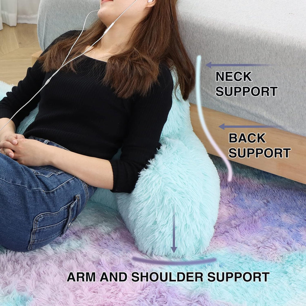 A Nice Night Faux Fur Soft Reading Pillow Bed Wedge Adult Backrest with Arms Back Support for Sitting Up in Bed/Couch for Bedrest,Pink,Large