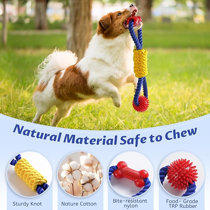 Aitmexcn Interactive Dog Rope Toys Tug of War, Tough Dog Toys for Large, Medium & Small Dogs, 100% Cotton Chew Toys for Boredom, Pull Ball Rope Teeth Cleaning