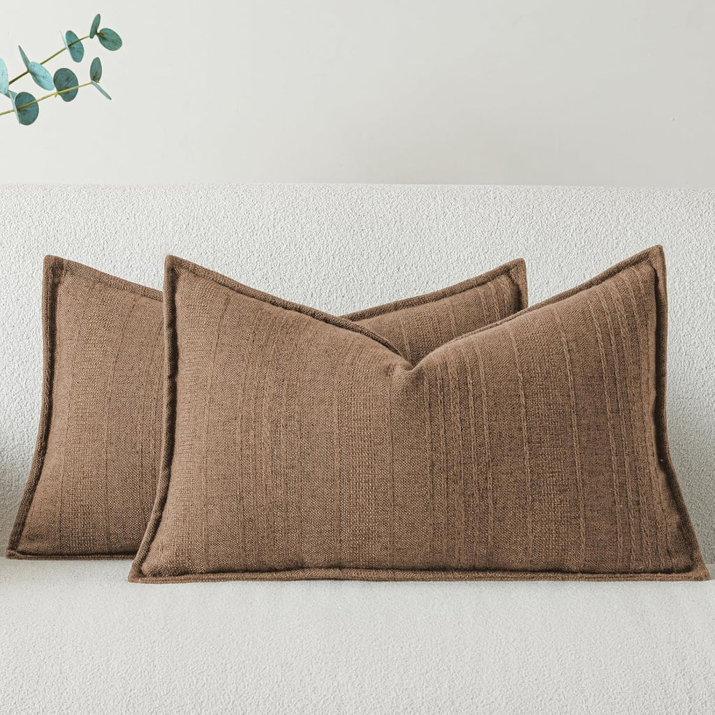 a moment Linen Pillow Covers Set of 2,Boho Farmhouse Throw Pillowcases Neutral Textured Decorative Covers for Couch Sofa,Soft Linen Blend Accent Case Cushion Living Room Home Decor 20"x12"Hazel