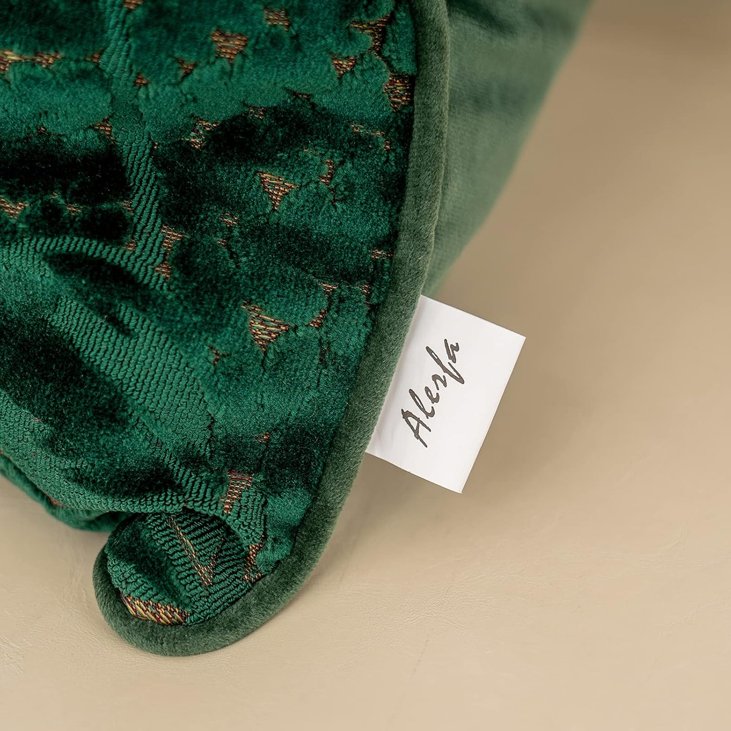 Alerfa 18 x 18 Inch Green Teal Square Maple Leaf Pillow Embroidery Cut Velvet Cushion Case Luxury Modern Lumbar Throw Pillow Cover Decorative Pillow for Couch Sofa Living Room Bedroom Car