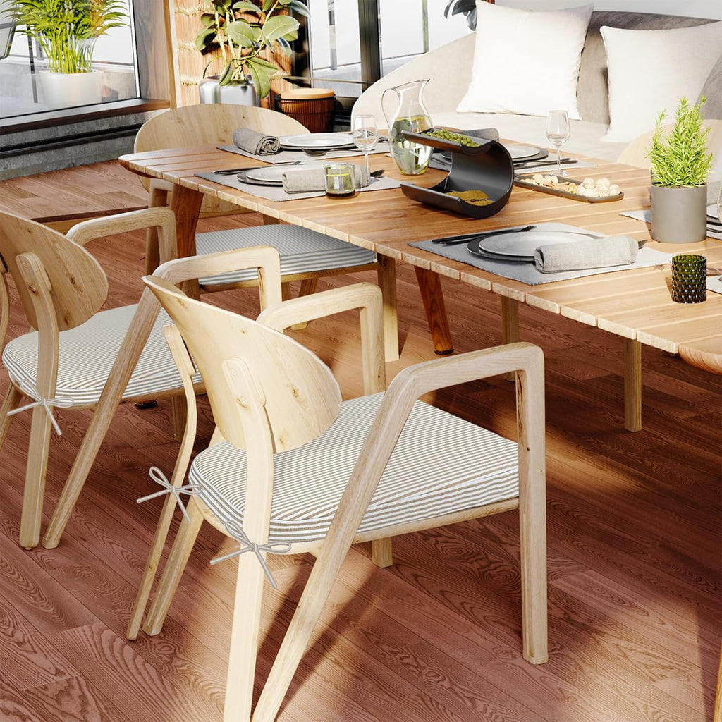 AAAAAcessories D-Shaped Chair Cushions, 2" Thick Dining Chair Pads with Ties and Removable, Machine-Washable Cover, 17" x 16", Natural Sand Pinstripe