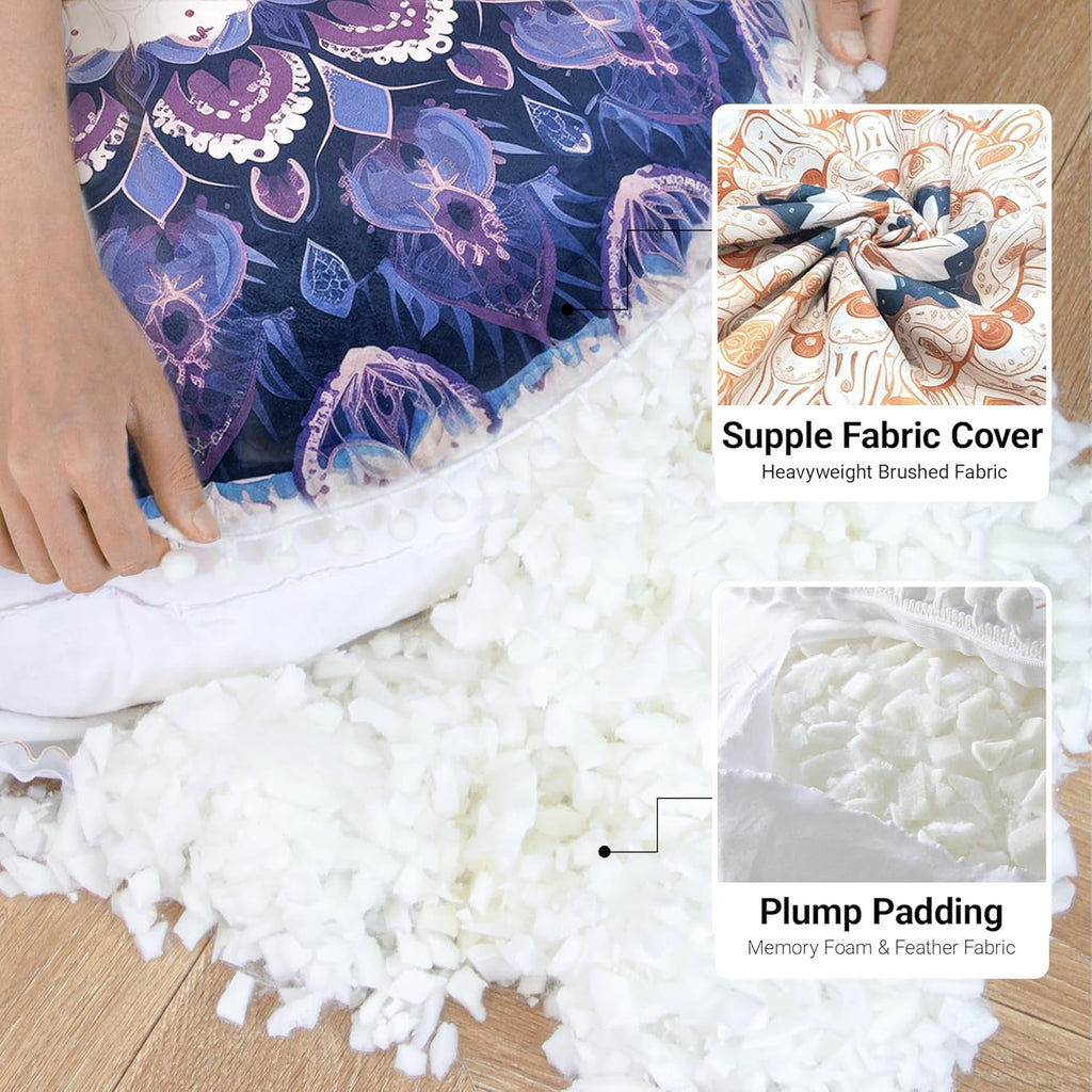 32-Inch Round Meditation Cushion for Adults – Extra-Thick Large Floor Pillow with Premium Filling, Bohemian Mandala Circle Cushion for Yoga, Living Room (1, Purple, Extra Large)