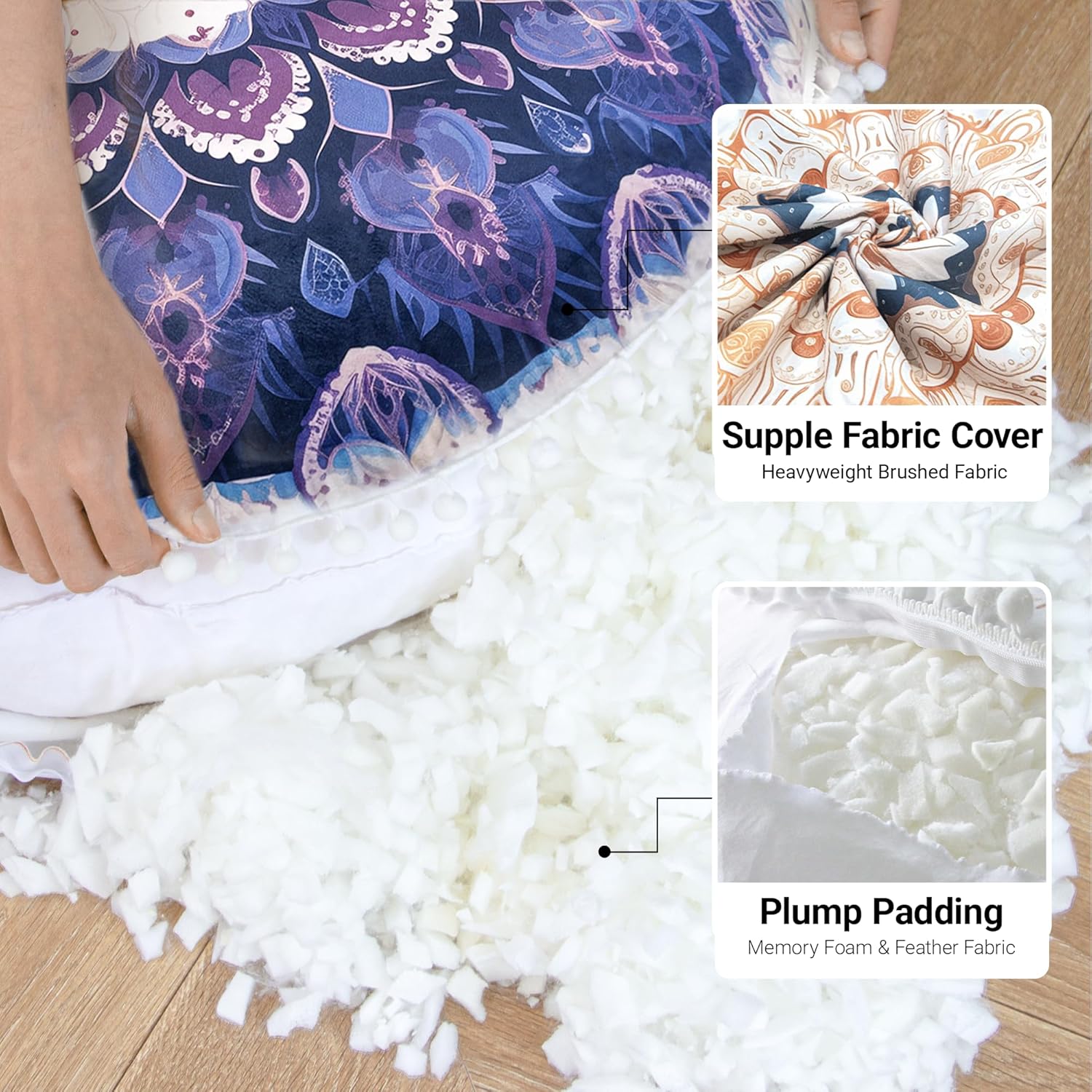 32-Inch Round Meditation Cushion for Adults – Extra-Thick Large Floor Pillow with Premium Filling, Bohemian Mandala Circle Cushion for Yoga, Living Room (1, Purple, Extra Large)