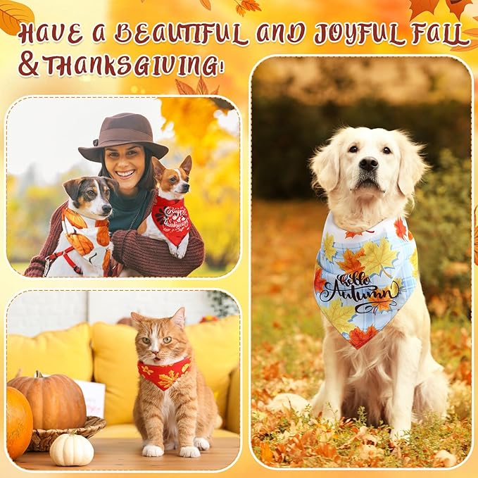 Sanwuta 120 Pcs Fall Dog Bandanas Bulk Pumpkin Maple Leaves Scarfs Autumn Thanksgiving Dog Pet Bibs Adjustable Triangle Kerchief Costume Accessories for Small Medium Large Pets Grooming Supplies