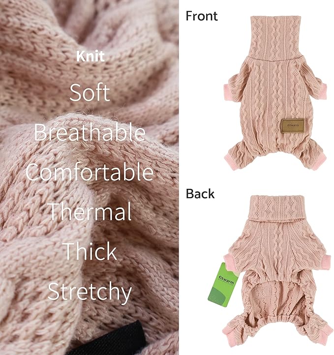 Fitwarm Knitted Dog Sweaters, Turtleneck Pet Pajamas, Dog Winter Clothes for Small Dogs Girl, Cat Apparel, Baby Pink, XXL