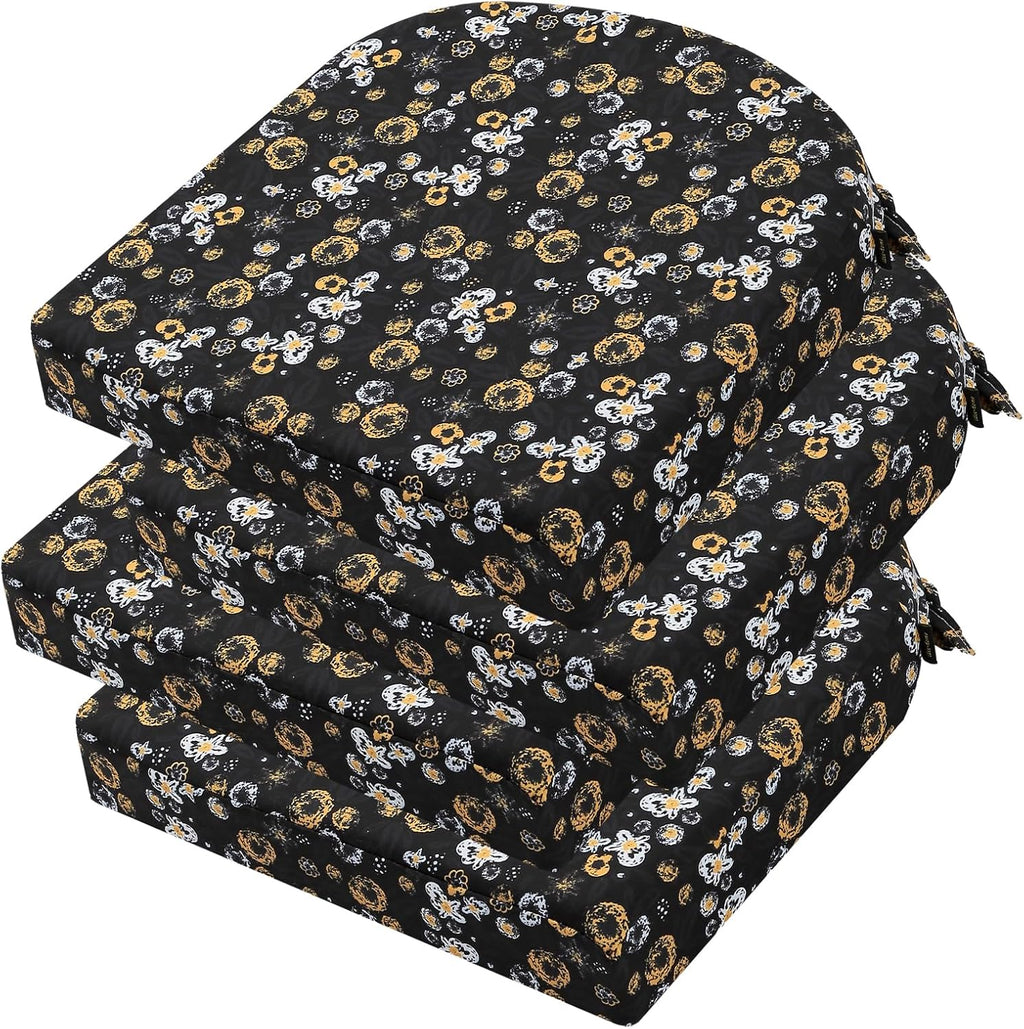 idee-home Outdoor Chair Cushions Set of 4, Thick 17" x 17" x 3" Outdoor Seat Cushions Patio Furniture Waterproof with Ties, Dining Pads