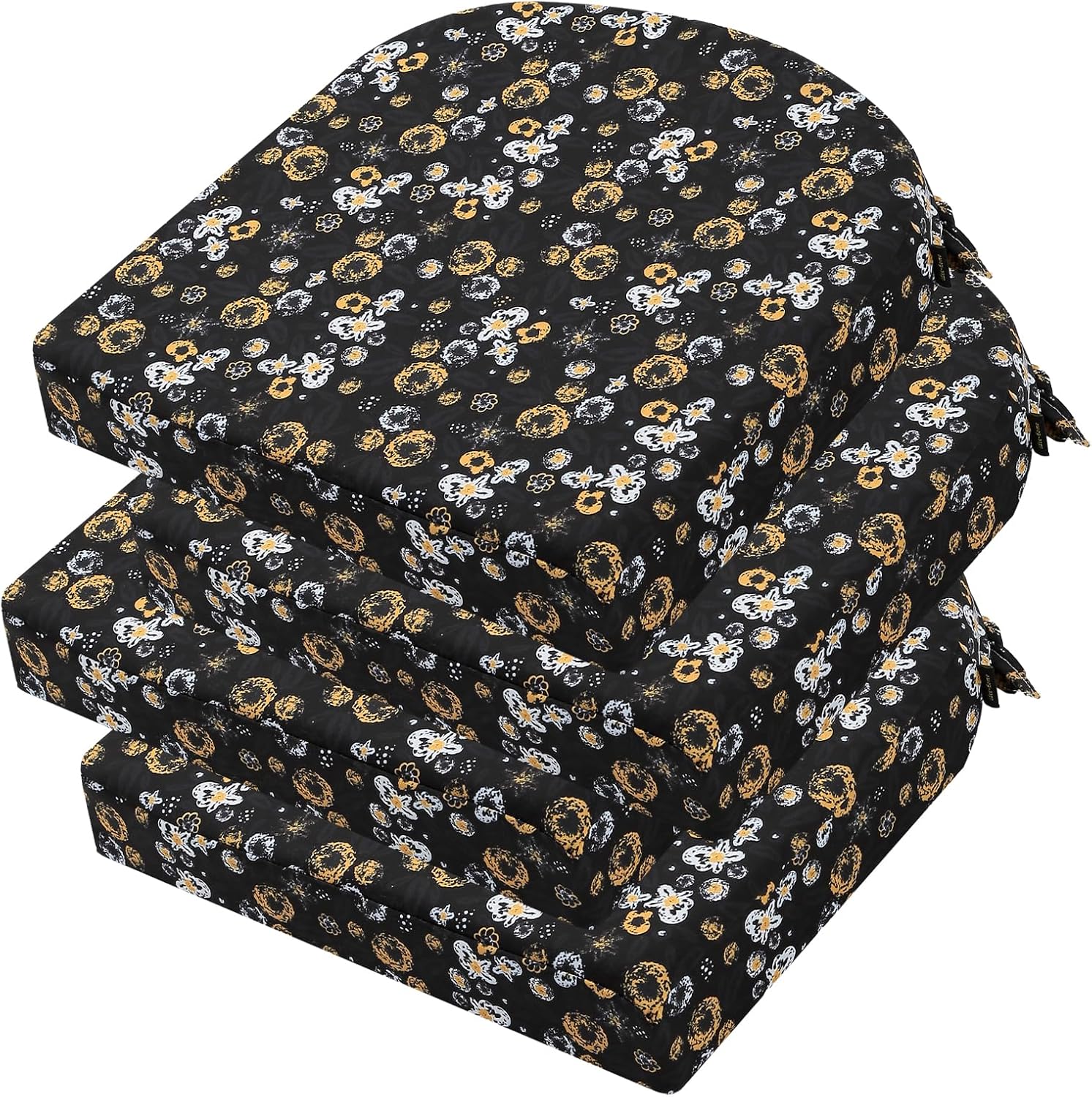 idee-home Outdoor Chair Cushions Set of 4, Thick 17" x 17" x 3" Outdoor Seat Cushions Patio Furniture Waterproof with Ties, Dining Pads