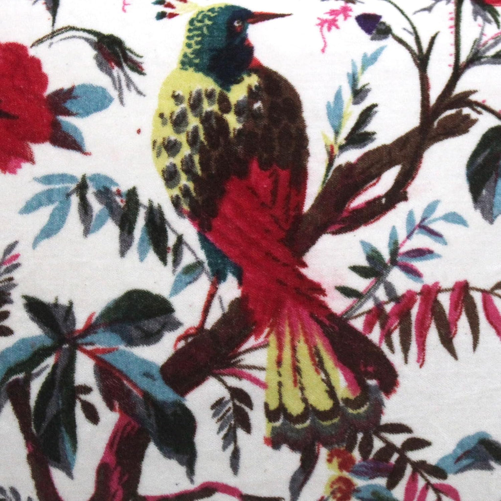 Eyes of India Velvet Floral Flower Bird Throw Pillow Sofa Cushion Cover Case Couch Colorful Boho Chic Bohemian Accent Indian Handmade (White, 20" x 12")