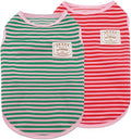 KYEESE 2Pack Dog Shirts Striped for Small Pups Soft Stretchy Pet T-Shirts Lightweight Puppy Tank Top Sleeveless Canine Vest Breathable, X-Large, Green+Pink
