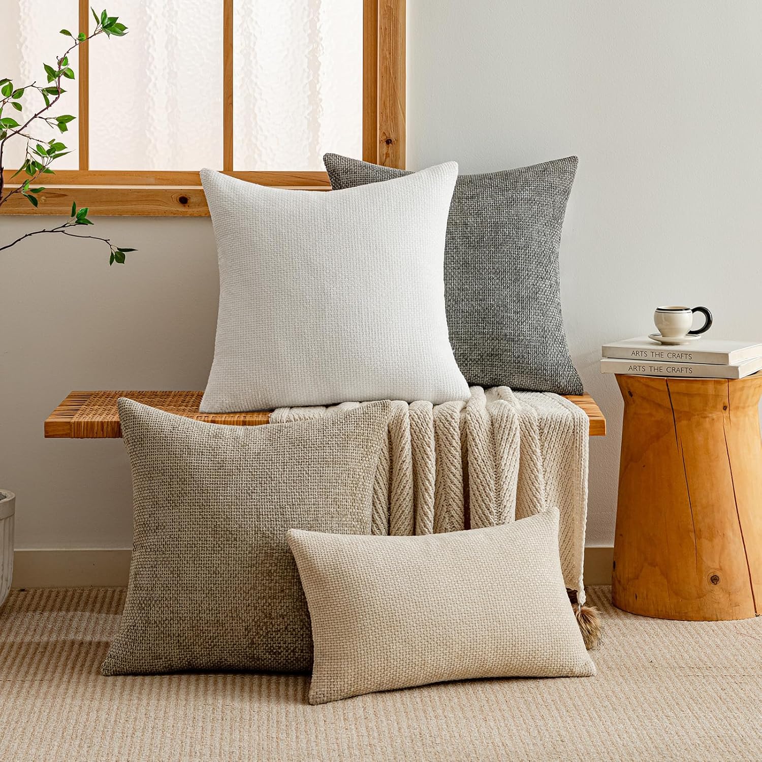 a moment Christmas White Chenille Throw Pillow Covers 22x22 Inch Pack of 2 Modern Decorative Throw Pillow Covers Farmhouse Cross Covers Home Decor for Sofa Bedroom Living Room