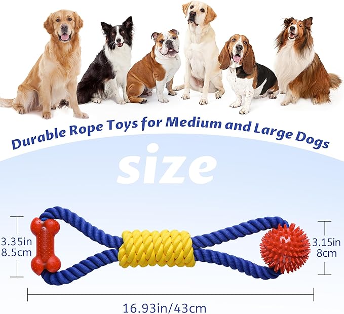 Aitmexcn Interactive Dog Rope Toys Tug of War, Tough Dog Toys for Large, Medium & Small Dogs, 100% Cotton Chew Toys for Boredom, Pull Ball Rope Teeth Cleaning