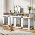 72'' Dog Crate Furniture for 2 Dogs, Wooden Dog Cage with Storage Compartment, Indoor Dog Kennel with 4 Doors for Large/Medium Dogs, White