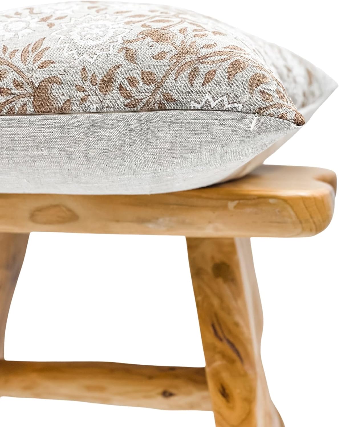 Designer Tan Beige Floral Design on Natural Linen Pillow Cover, Beige and White Pillow Cover, Boho Décor Pillow, Farmhouse Pillow, Floral Pillow Cover (Chalk/Beige, 18x18)