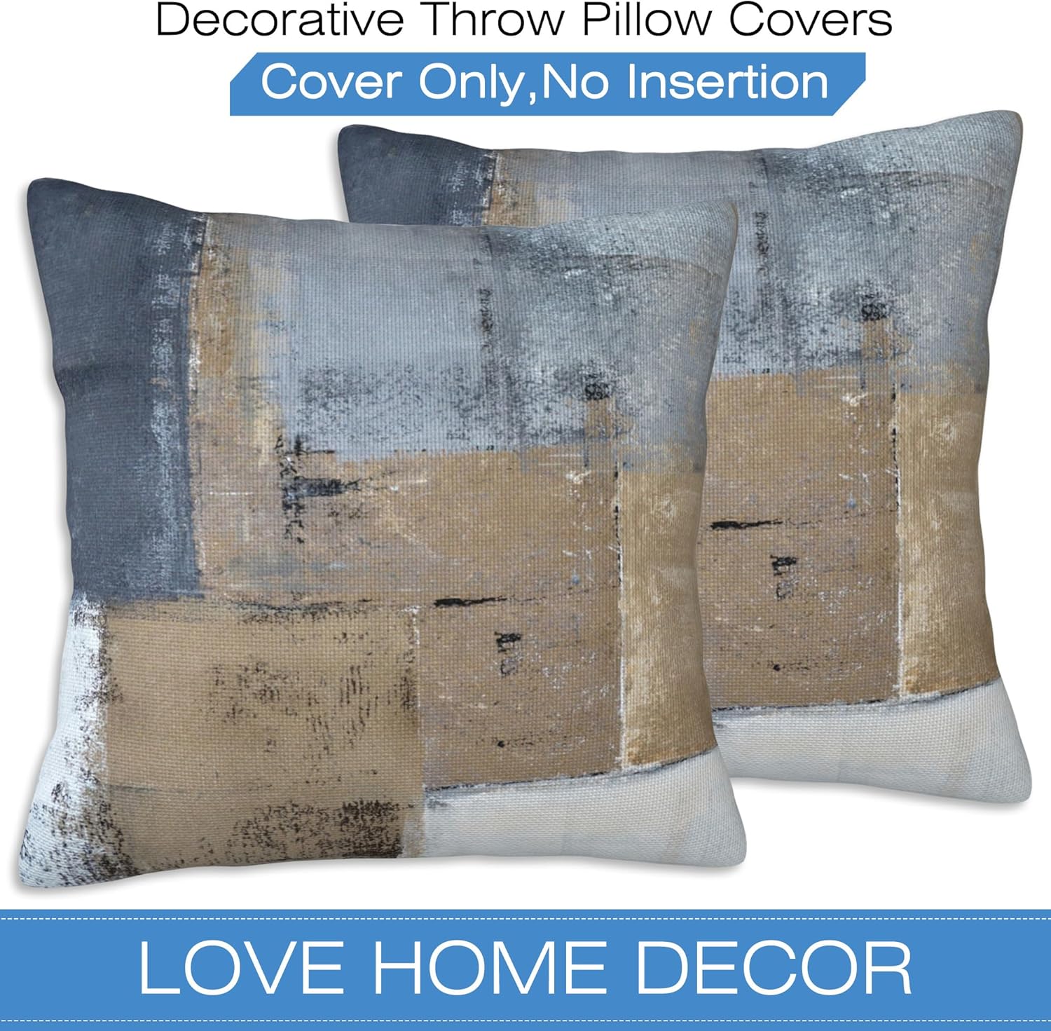 Throw Pillow Covers Grey and Brown Abstract Art Pillow Covers 16x16 Inch Set of 2 Throw Pillows Decorative Pillow Cases Cushion Covers for Bedroom Livingroom Sofa Farm House
