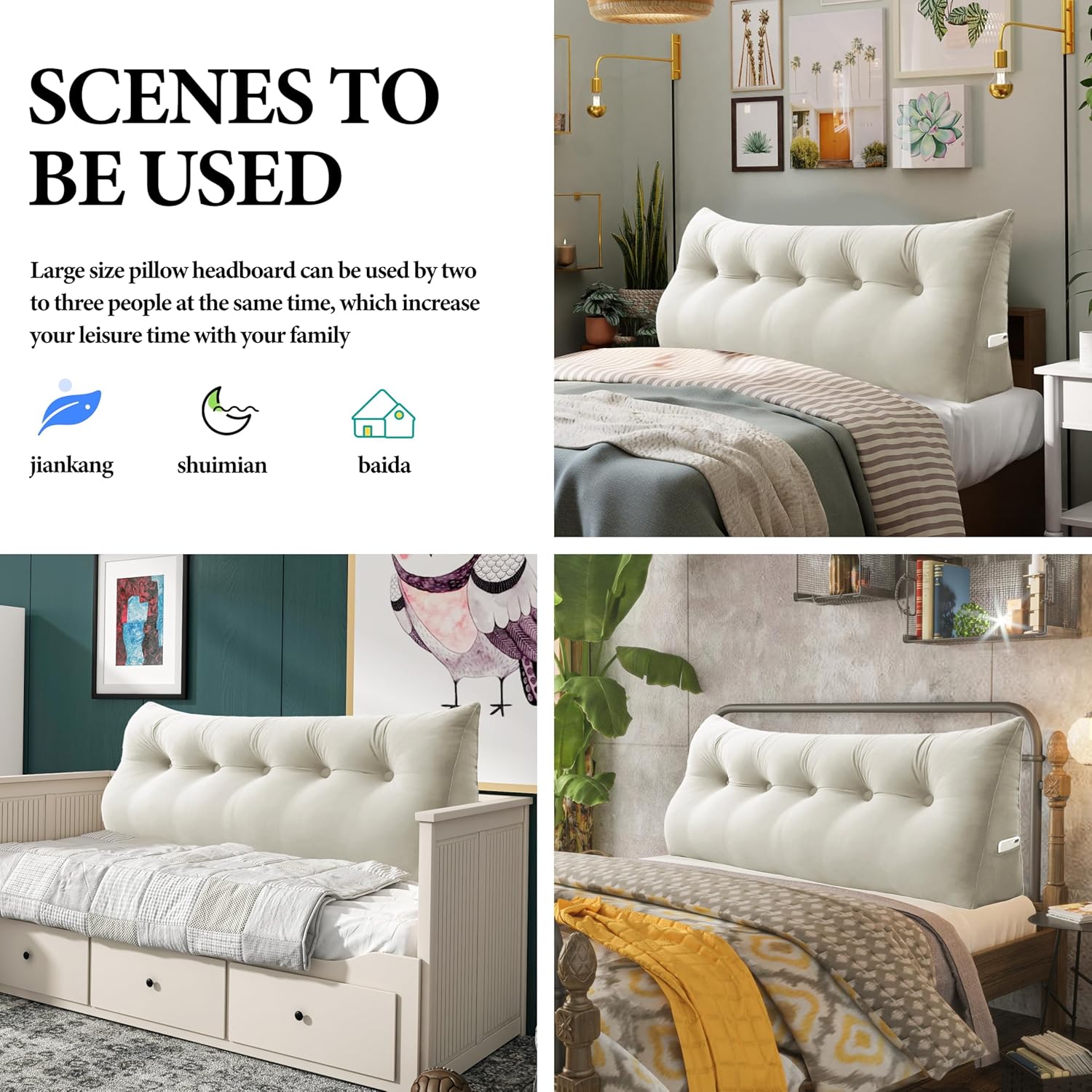 Bed Wedge Headboard Pillow - College Dorm Reading Pillow Back Support While Sitting in Bed - Ergonomic Lumbar Pillow Body Positioning Bed Pillow - Velvet Beige 54IN