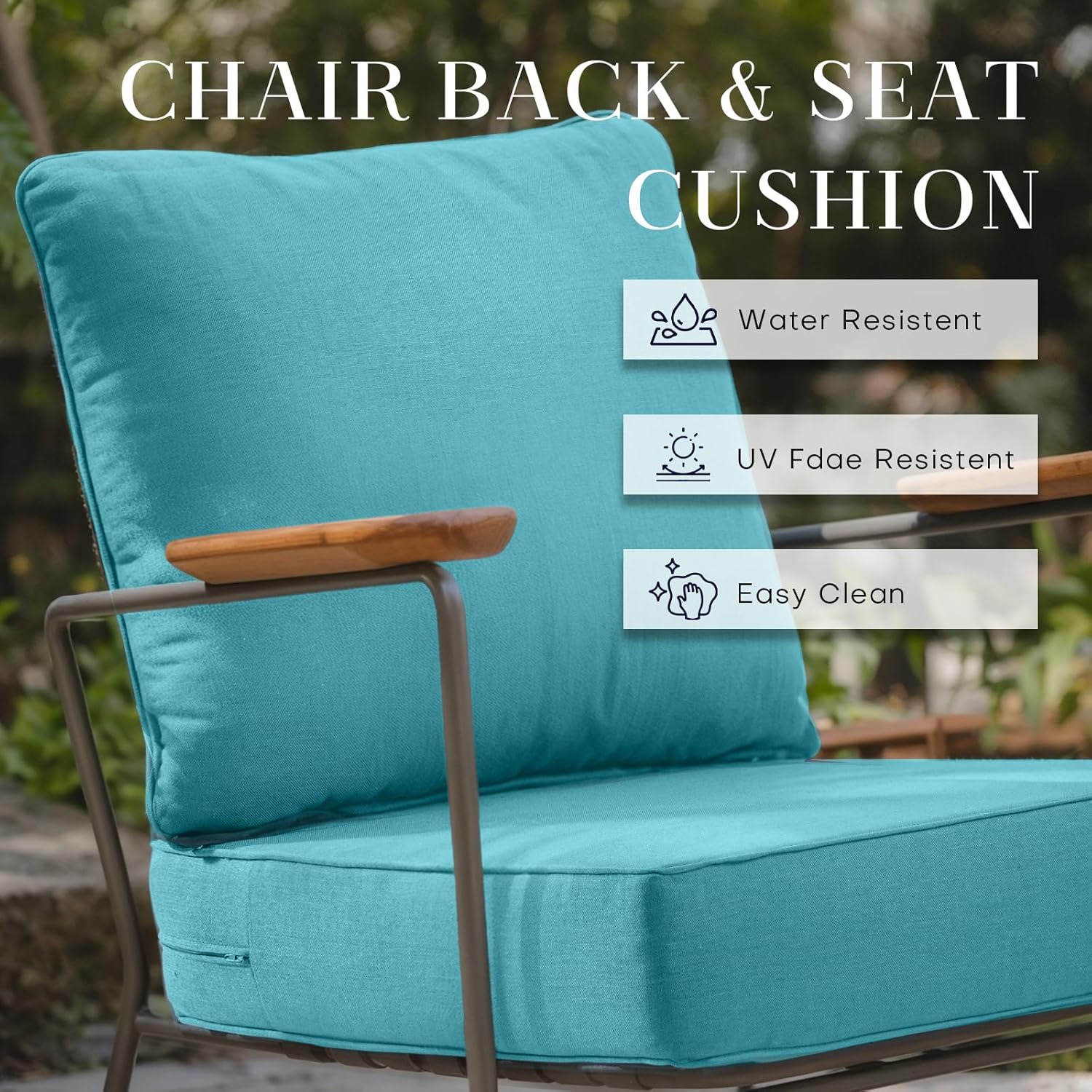 Rilyson Patio Cushions for Outdoor Furniture - 24×24 Inches High Back and Deep Seating Outdoor Cushion for Patio Chairs Sofa Couch Loveseat Water Resistant(Teal/1 Set/No Button)