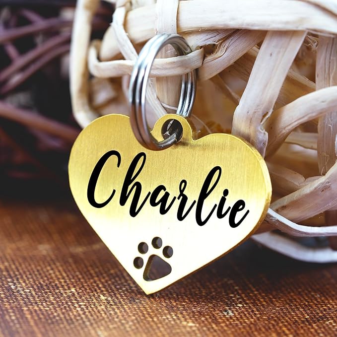 Ultra Joys Dog Tags Personalized for Pets - Hollow Paw Custom Pet ID Tag - Engraved Dog Tag for Small, Large Dogs - Large Heart in Gold