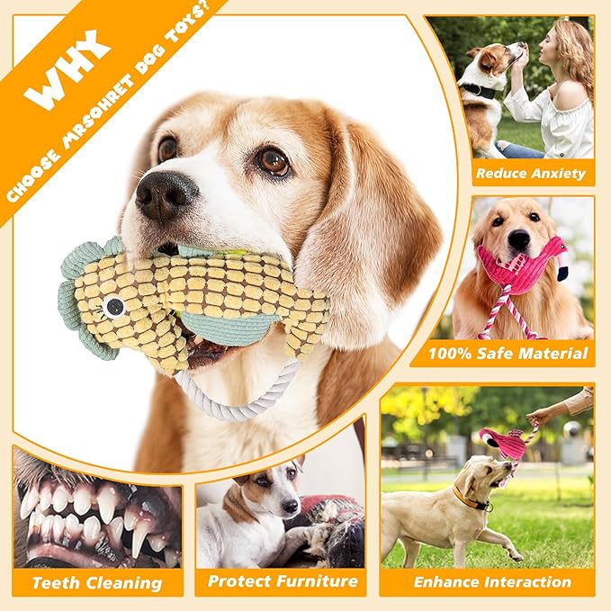 5 Pack Plush Dog Toys with Rope, Squeaky Dog Toys, Tug of War Dog Interactive Toy, Durable Dog Chew Toys for Large Dogs & Puppies