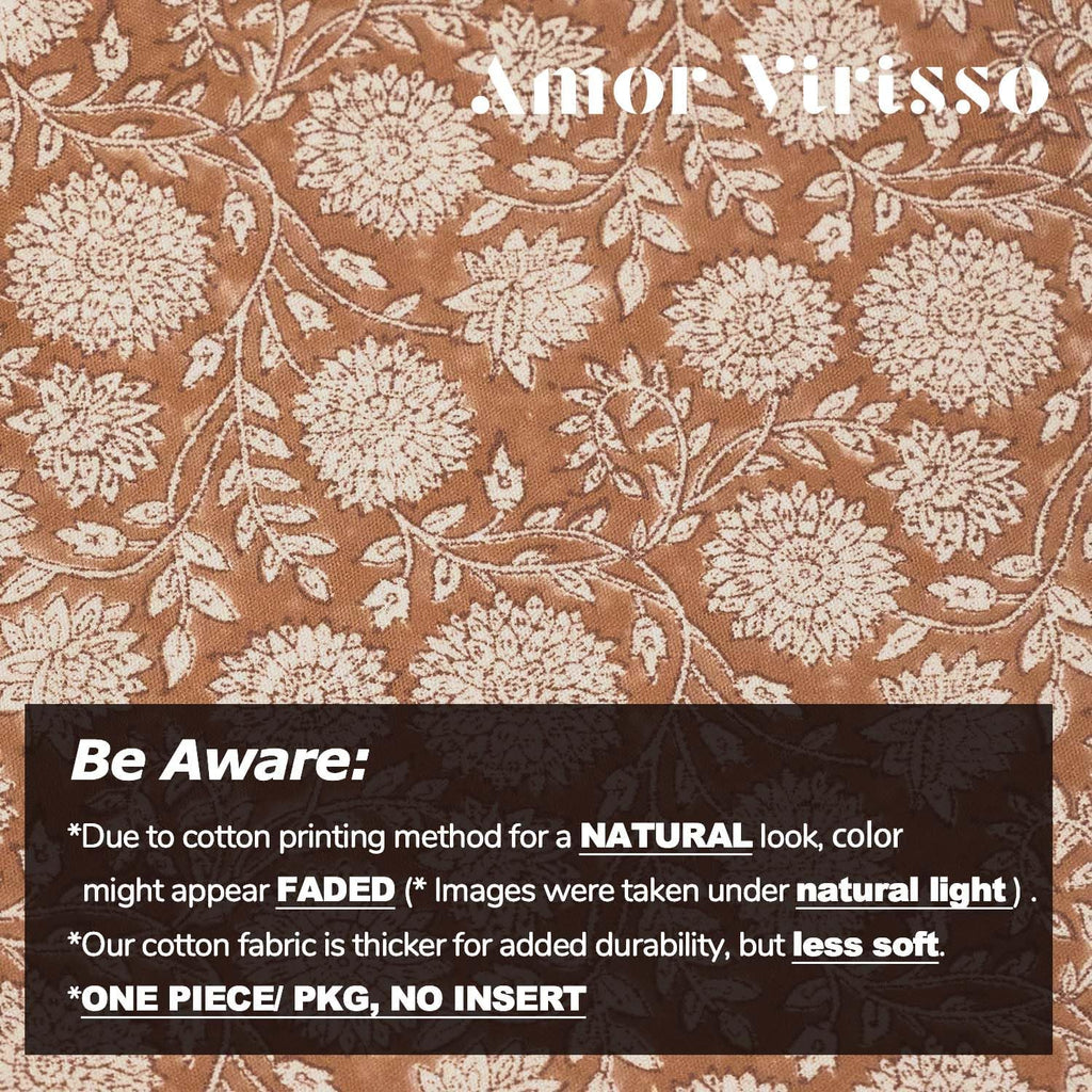 Amor Virisso Floral Throw Pillow Covers 18x18 Block Print Pillow Covers Vintage Neutral Couch Pillows for Living Room Farmhouse Decorative Accent Sofa Pillows, Brownish Orange