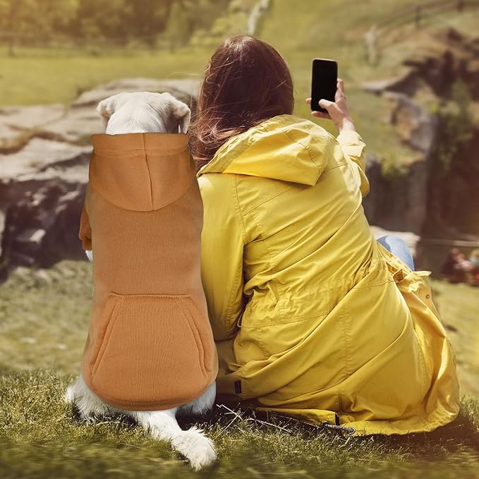 Dog Sweaters for Large Dogs Dog Hoodie Sweater Solid Soft Brushed Fleece Clothes Sweatshirt with Pocket(Coffee-XL)