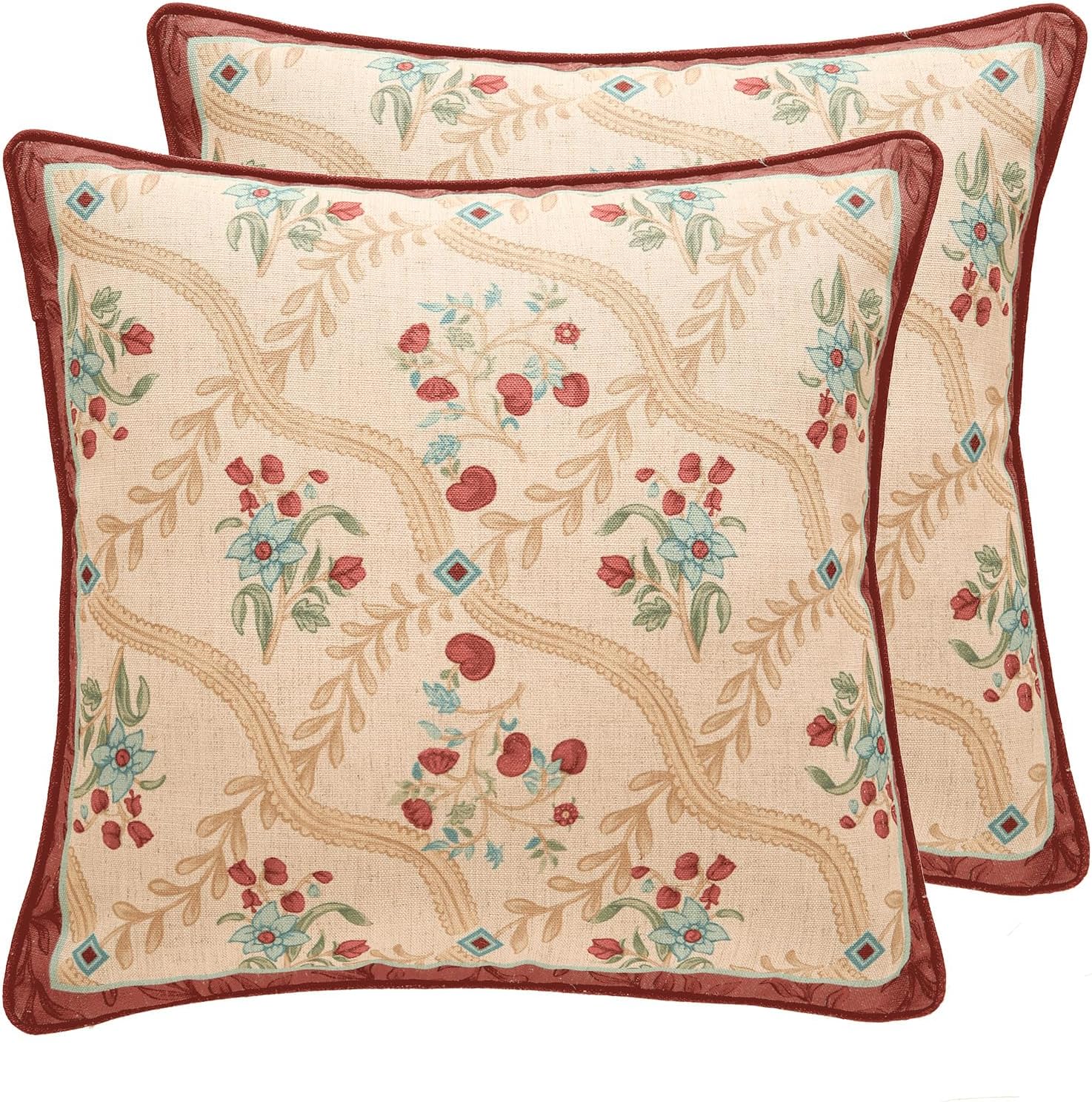 patdrea Designer Pack of 2 Square Throw Pillow Covers,Farmhouse Vintage Linen with Beige Ancient Idyll Pattern Pillows Cover,Decorative Pillowcases Cushion for Bed Living Room Outdoor Car,18"x18"