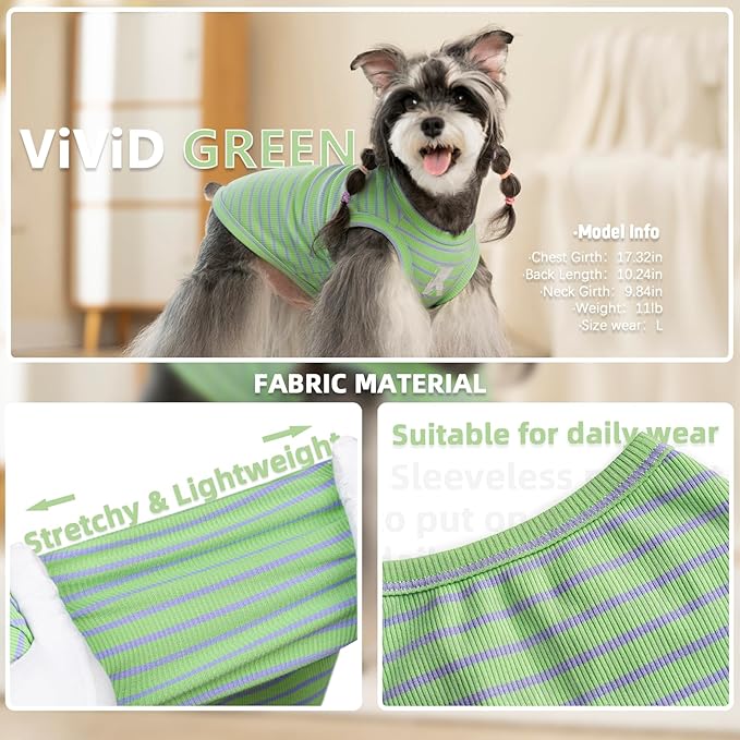 Koneseve Dog Shirt 2 Pack Breathable Sleeveless Vest, Stretchy & Soft, Purple & Vivid Green Size 3XL