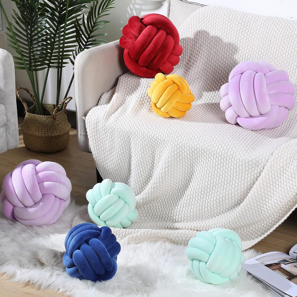 2 Pieces Knot Ball Pillows Round Plush Aesthetic Cushion Pillows Soft Stress Relieving Cute Decorative Knotted Pillows for Kids Bed Sofa Bedroom Decor (Light Purple, 10.6 Inches)