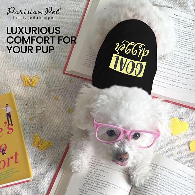 Parisian Pet Unisex Dog Tshirt - Embroidered “ Goal Digger “ Tank Top - Breathable and Lightweight Dog Clothes - Sleeveless Black Tee Shirts - Machine Washable Shirts for Small Dogs - XS