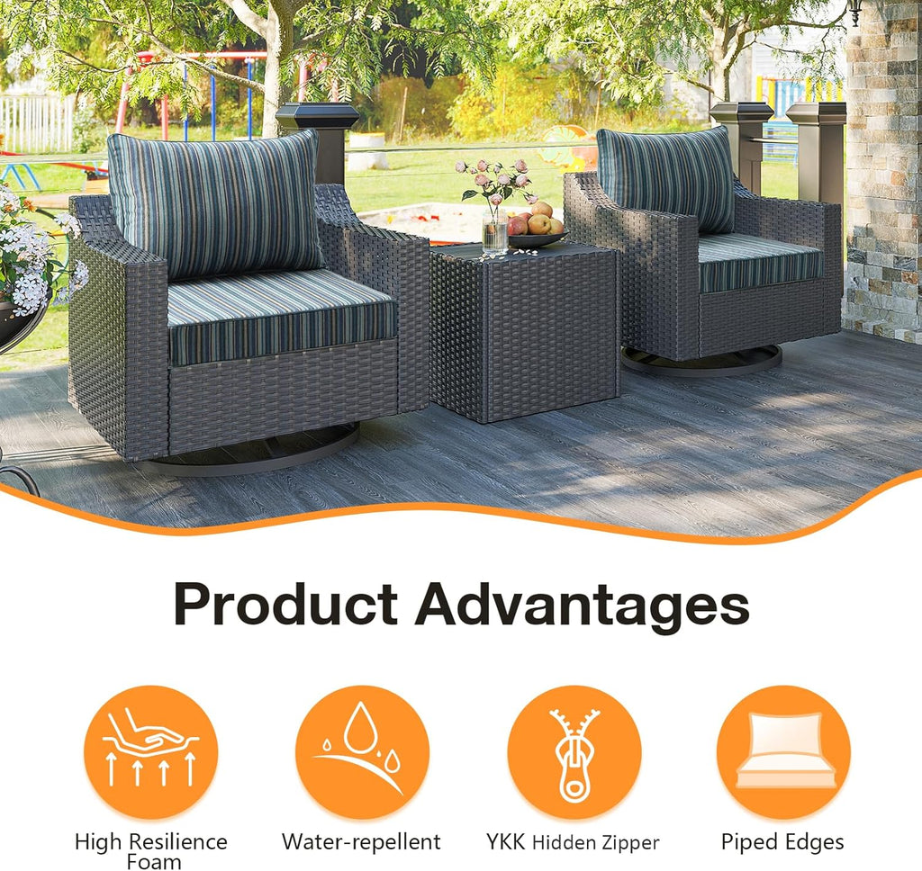 Sunbrella Outdoor Patio Chair Cushions Set, 24" x 24", Set of 2, Water-Repellent, Fade Resistant, Deep Seat Cushion for Backyard, Couch, Sofa and Patio Furniture, Troupe Dock