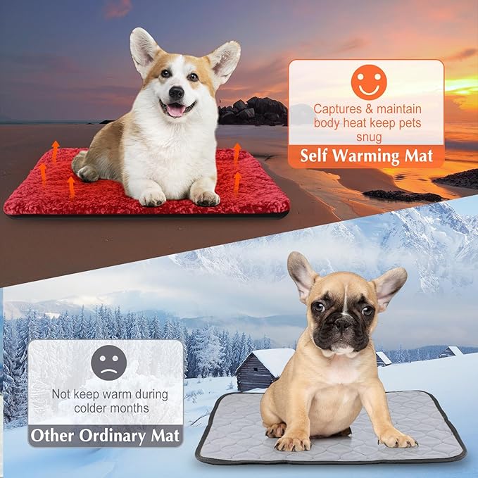 4 Pack Self Warming Cat Bed Indoor Self Heating Dog Cat Pad Washable Thermal Pet Kennel Pad Crate Bed Mat Reflect Body Heat for Outdoor (Red,16 x 20 Inch)