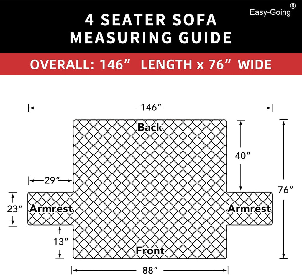 Easy-Going 4 Seater Sofa Slipcover Reversible Sofa Cover Water Resistant Couch Cover with Foam Sticks Elastic Straps Furniture Protector for Pets Children Dog Cat (XX-Large, Black/Black)