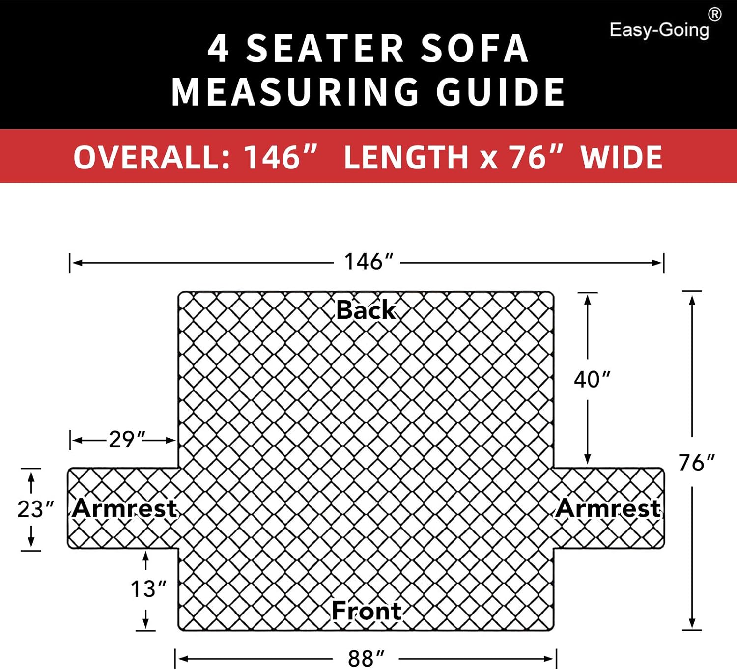 Easy-Going 4 Seater Sofa Slipcover Reversible Sofa Cover Water Resistant Couch Cover with Foam Sticks Elastic Straps Furniture Protector for Pets Children Dog Cat (XX-Large, Black/Black)