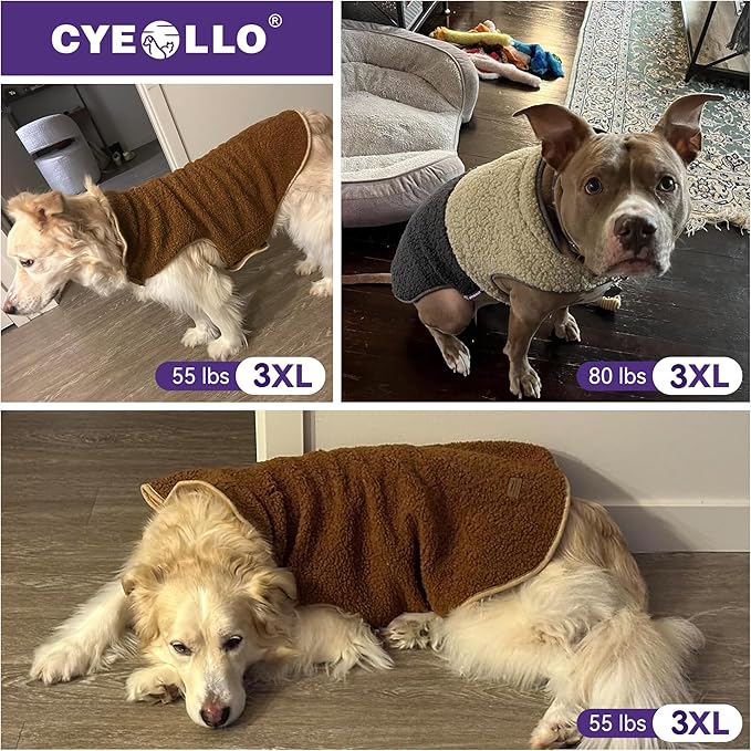 cyeollo Warm Dog Coat Fleece Sherpa Winter Sweater, Reversible Large Dogs Jacket Vest with Leash Hole, Soft Coats for Large Dogs Cold Weather, Green, XXXL