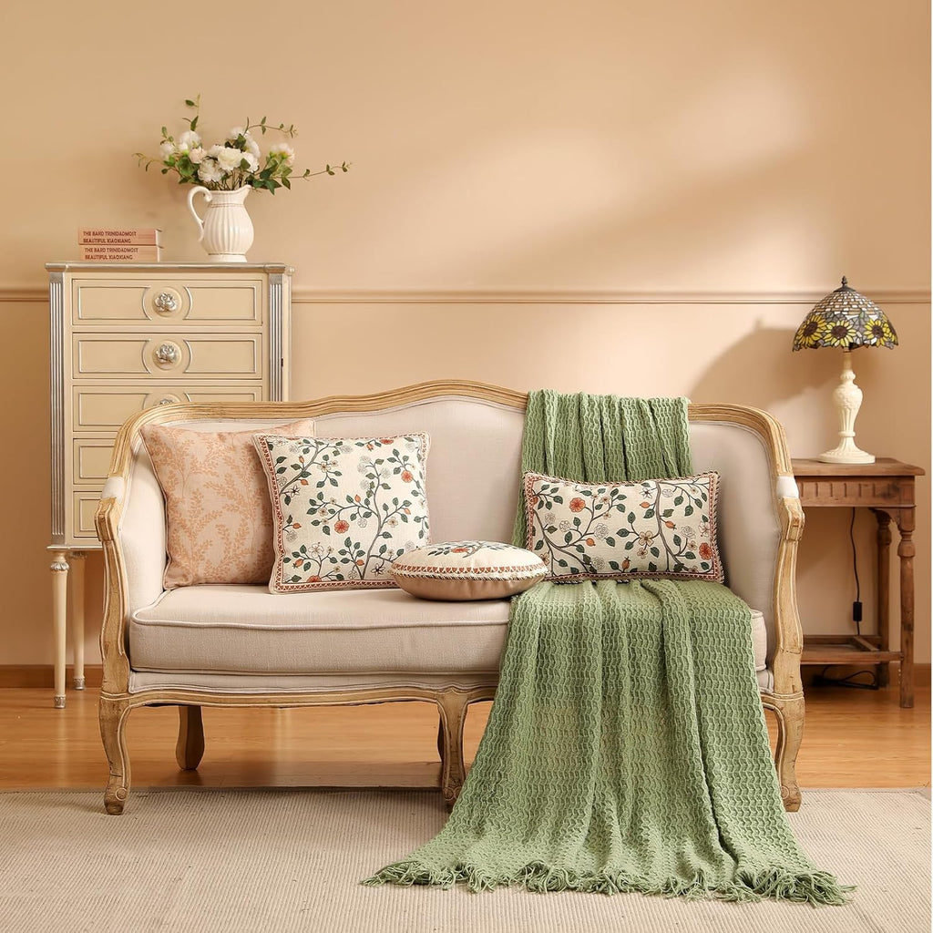 ISAENNE Design Linen Classic Throw Pillow Covers 12"x20", French Farmhouse Rectangle Cushion Covers with Orange White Floral Pattern Decor Pillowcases for Bed,Living Room,Outdoor,Car