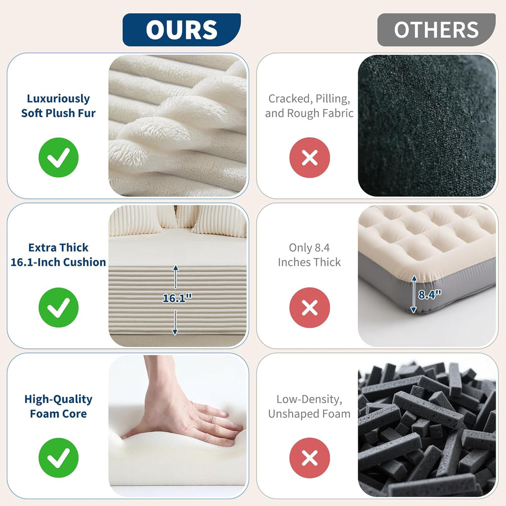 61" Oversized Chaise Lounge Chair Indoor, Boneless Couch Cloud Fluffy Chaise Lounges Corduroy Upholstered Sofa Bed w/Throw Pillows for Living Room Home Beige