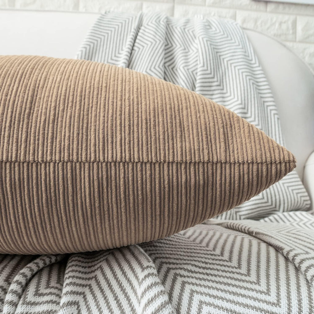 HWY 50 Taupe Chenille Throw Pillow Covers 18x18 Inch with Triple Buttons, Soft Farmhouse Accent Decorative Cushion Cases for Couch Sofa Bed Living Room Pack of 2