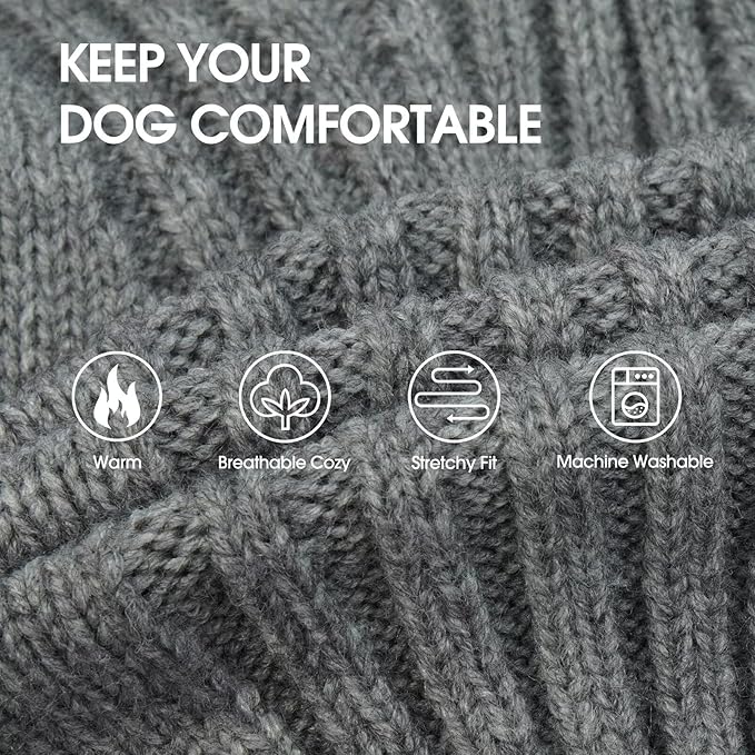 IECOii Extra Large Dog Sweater 4XL,Thermal Warm Dog Sweaters for Giant Breed Dogs,Turtleneck Knitted Knitwear for Pet Winter,Stretchy&Easy On Doggy Sweatshirt for Doberman,Great Dane(Light Grey,XXXXL)