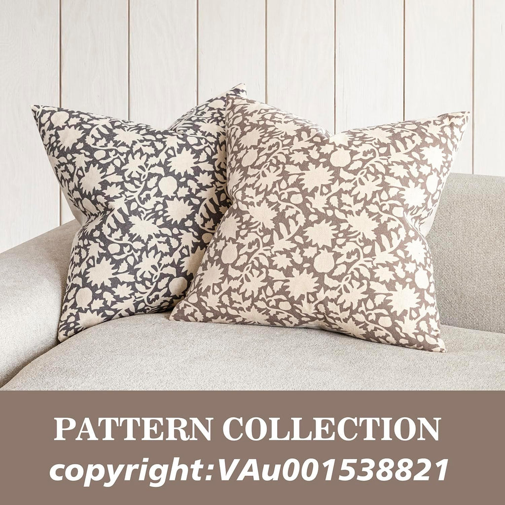 Foindtower Set of 2 Decorative Neutral Floral Throw Pillow Covers Accent Farmhouse Cushion Covers Boho Vintage Pillowcase for Couch Sofa Bedroom Living Room Home Decor,22×22 Inch,Tan