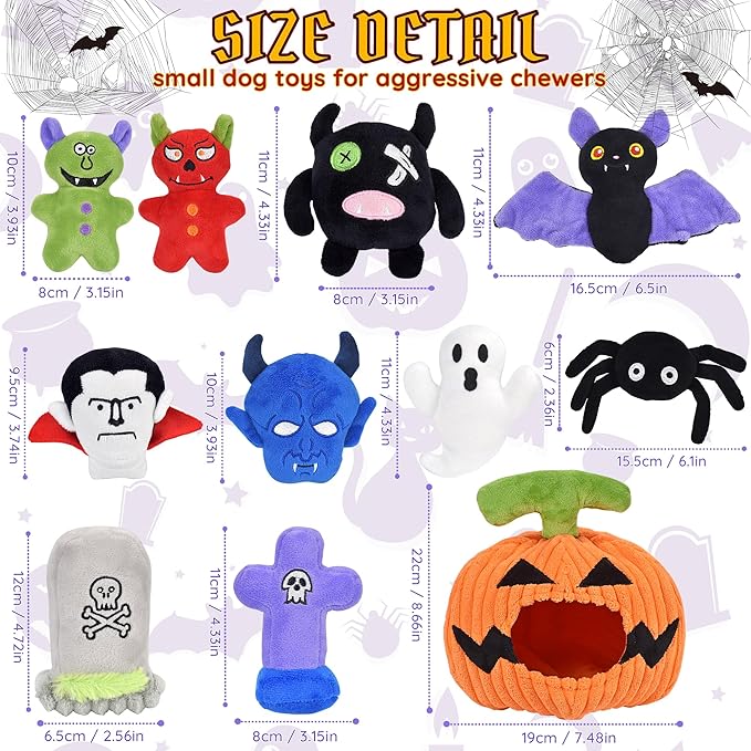Halloween Dog Toys Set, 11 Pack Squeaky Dog Toys for Aggressive Chewers, Pumpkin Assorted Puppy Toys to Keep Them Busy, Toys Gift for Large Medium Small Dogs