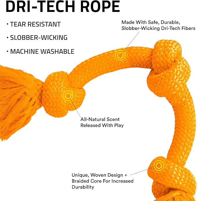 Playology Dog Toys | Dri-Tech Rope Toy Tug of War Rope for Aggressive Chewers | Jumbo Cheddar Cheese Scented Toy - Easy to Clean and Made from Non Toxic Materials